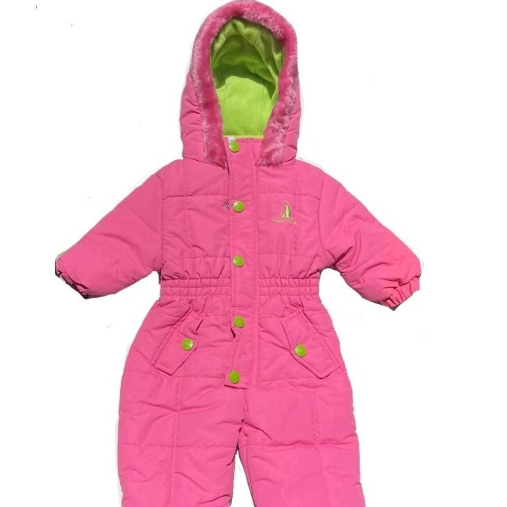 Baby Girls Rugged Bear One Piece Zip Puffer Snowsuit sz 0-3mths Pink